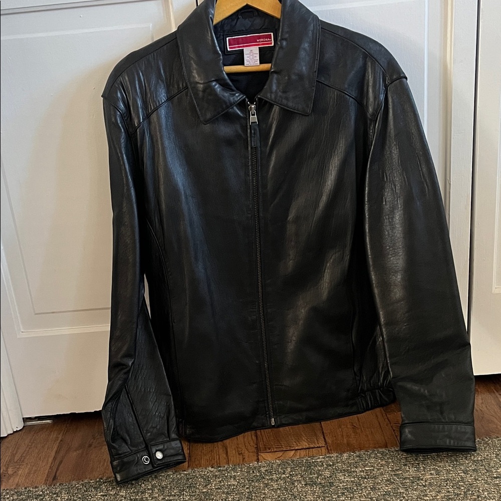 Merona Leather Men's Black Quilted Lining Jacket